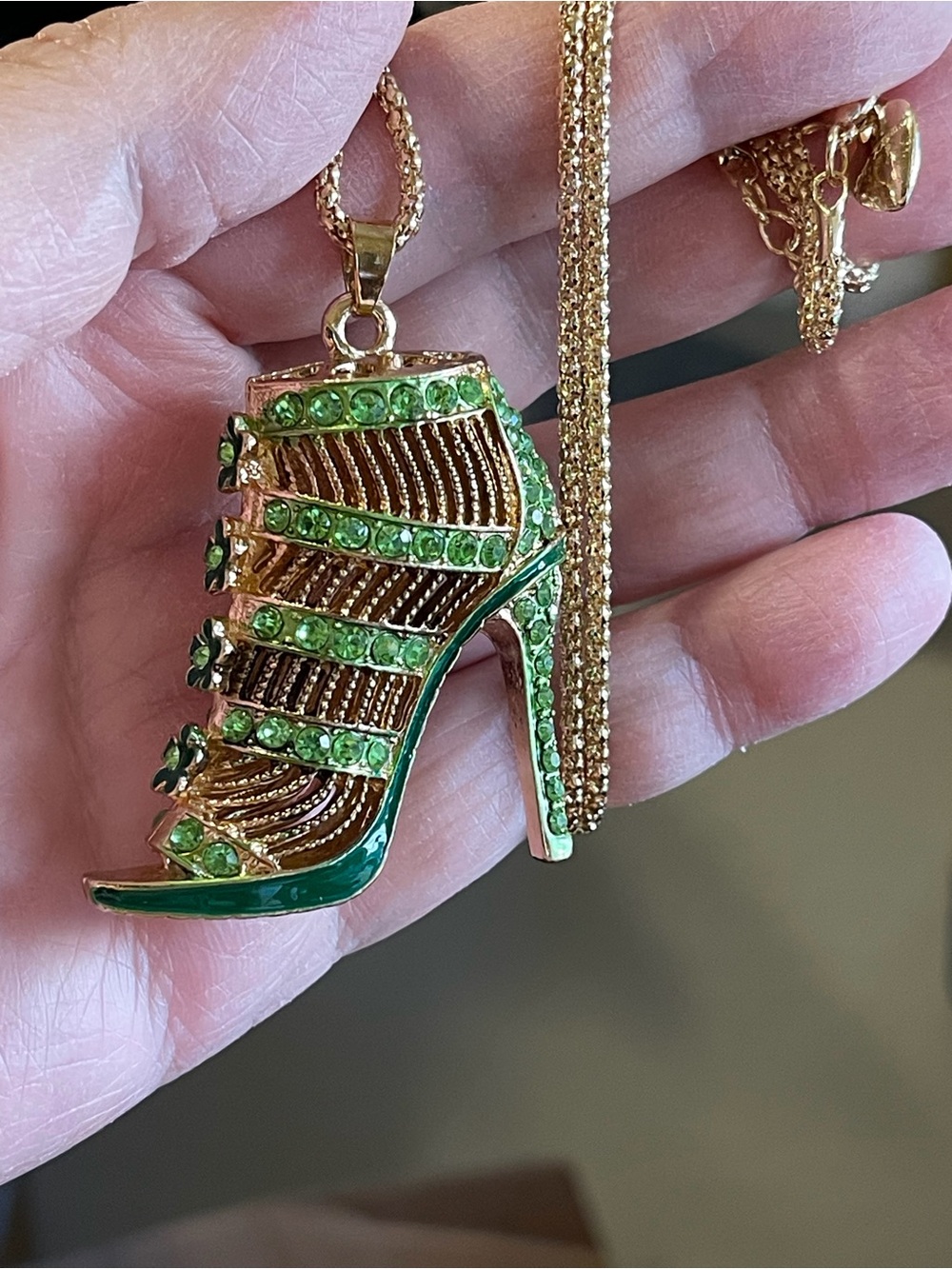 Crystal Green High Heel Shoe Pendant - Green crystals all over. Beauty.NWOT